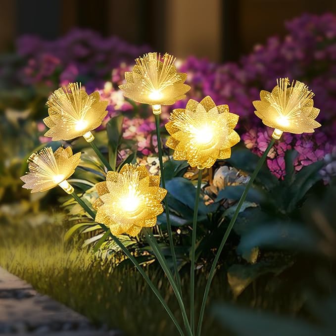 Solar Garden Lights, Solar Flower Swaying Light for Outside, Yard Patio Pathway Decoration, Warm White (2Pack)