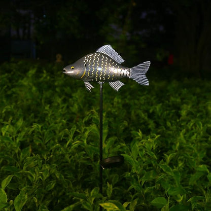 KAIXOXIN Solar Garden Lights Metal Fish Decorative Stake for Outdoor Patio Yard Decorations,Warm White LED Solar Path Lights (Silver-1)