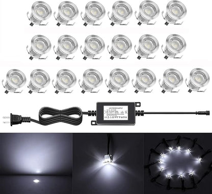 Recessed LED Deck Lighting Kits 12V Low Voltage Cool White Waterproof IP67,Led In Ground Lighting for Steps,Stair,Patio,Floor,Pool Deck,Kitchen,Outdoor LED Landscape Lighting(20Pack)