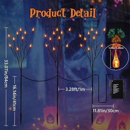 ODEETRONIC Halloween Pathway Lights – 3 Pack 30 LED Orange Candle Stake Lights, 7.54ft 8 Modes Outdoor Halloween Light Battery Operated, Waterproof & Timer Orange Light for Lawn, Path, Garden Decor
