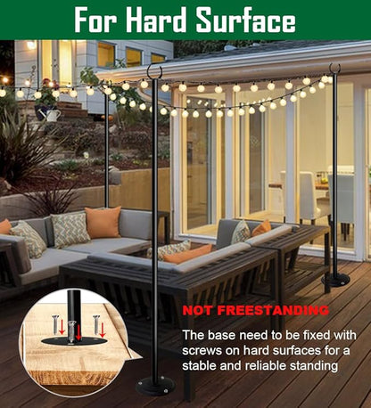10ft String Light Pole for Hard Surfaces, Light Pole for Outdoor String Light, Perfect for Garden, Backyard, and Patio Lighting Stand for Parties, Wedding - Matte Black Finish - 1 Pack