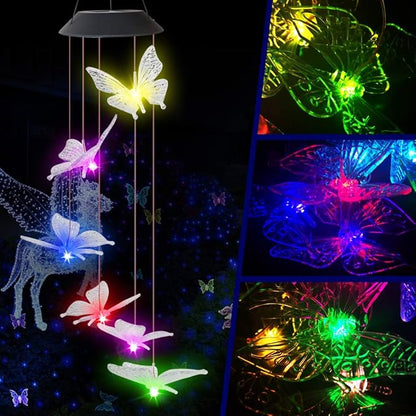Butterfly Solar Light, Epicgadget Solar Butterfly Wind Chime Color Changing Outdoor Solar Garden Decorative Lights for Walkway Pathway Backyard Christmas Decoration Parties (Clear Wing Butterfly)