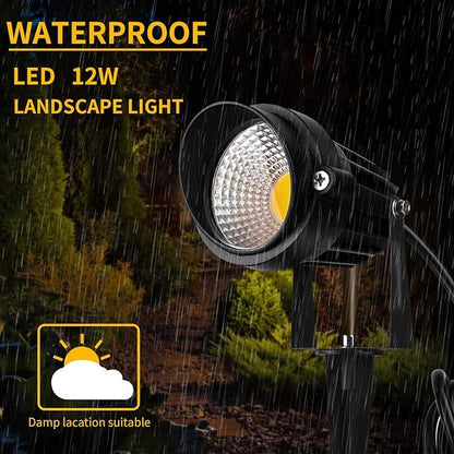 Outdoor LED Warm White Spotlights, 3000K Landscape Spot Lights, 12W IP65 Waterproof Metal Case SpotLighting with Spiked Stand for Lawn Decorative Lamp (4 Pack)