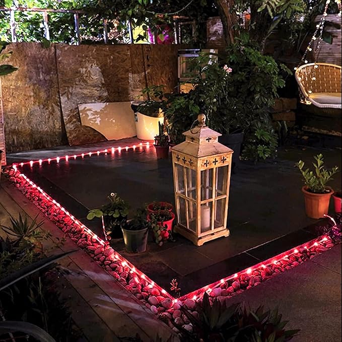 JMEXSUSS 2 * 200 LED Red Solar Rope Lights, 66ft IP 65 Waterproof Solar String Light Outdoor, 8 Modes Christmas | Lumora