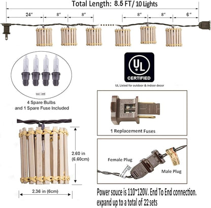 Outdoor-String-Lights-Waterproof, Bamboo Lantern String Lights for Patio, Garden, Porch, Balcony, Gazebo Decorative (Bamboo)