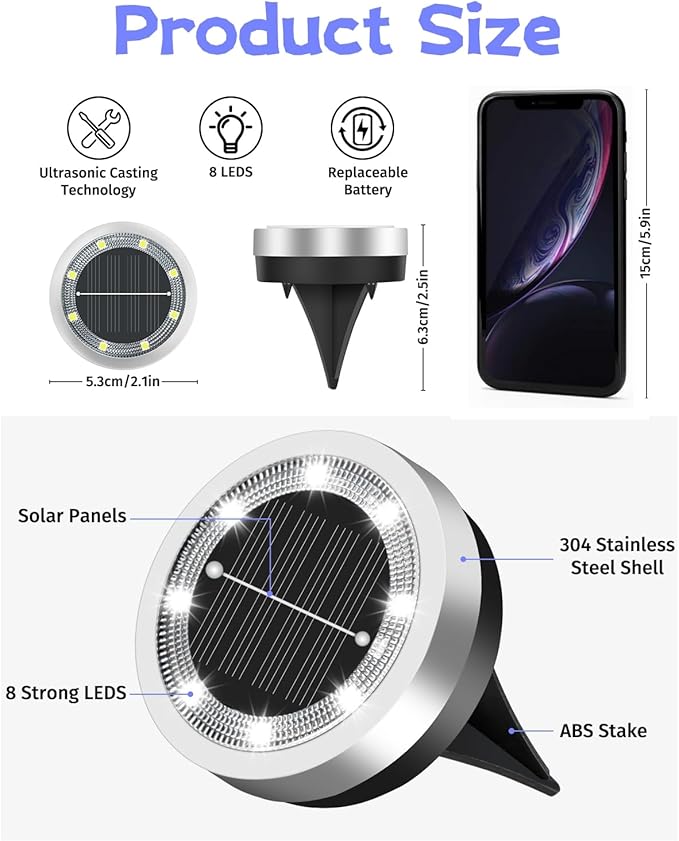 Mini Solar Ground Lights 16 Pack Outdoor IP65 Waterproof Solar Flat Garden Light Solor Powered Disc Pathway Lights | Lumora