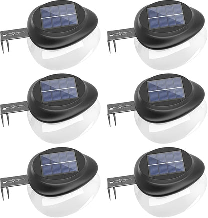 JSOT Solar Fence Lights, Bright Security Outdoor Backyard Lights Waterproof, Patio Decor Sign Lighting for Eaves Deck Pathway Garden Garage Stairs Wall 2 Installations Methods - White Light, 6 Pack
