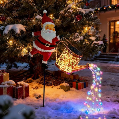 Christmas Santa Solar Kettle Lights Garden Lawn Decorative Lights, Santa Kettle Ground Lamp Solar LED Night Light Outdoor Garden Decor for Pathway Yard Patio(3PCS Colorful Light)