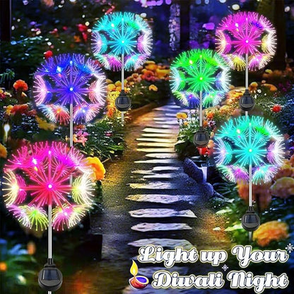 2 Pack Solar Garden Lights, LED Dandelion Light, IP44 Waterproof Solar Firework Light for Halloween Yard Garden Decorations, Waterproof LED Sparkler for Patio Pathway Walkway