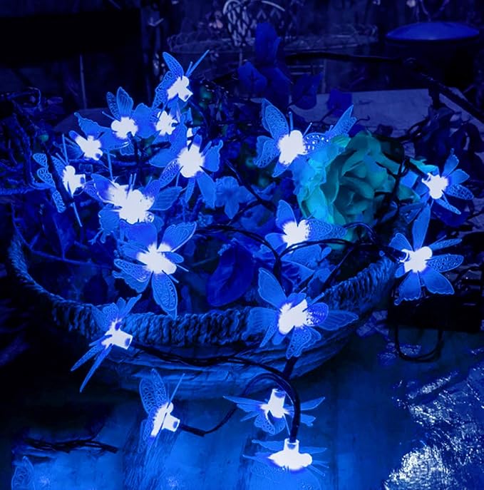 Butterfly String Lights,AMZSTAR Waterproof 20FT 30LED Butterfly Solar Light Outdoor Solar Rope Lights Fairy Light Decorative Garden Lights for Cafe Patio Party Garden Wedding (Blue)