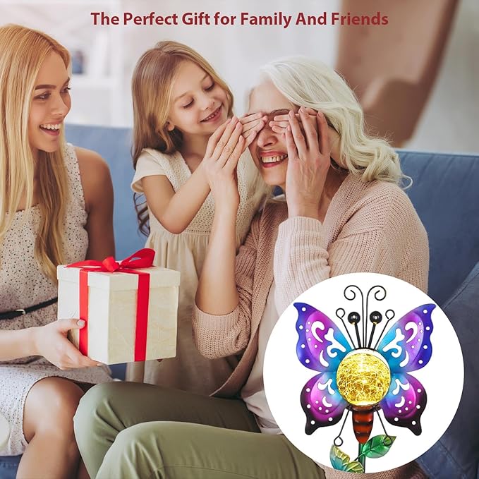 Solar Butterfly Garden Stake Lights Outdoor Waterproof Metal Butterfly Solar Lights for Outside Yard Patio Decor Garden Stakes Decorative Outdoor Lawn Ornaments Housewarming Gardening Gifts for Women