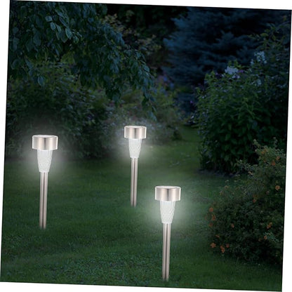 POPETPOP 12pcs Solar Powered Landscape Lights Stainless Steel Outdoor Pathway Lighting Kit for Patio Garden Solar Garden Lights with Automatic Charging and White LED Brightness