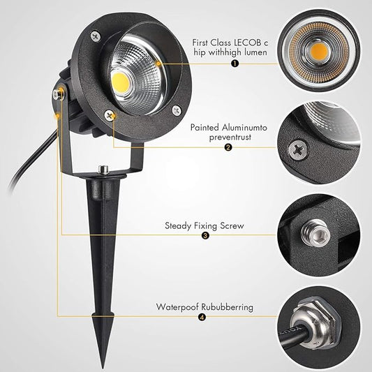 LED Landscape Lighting High Power 18W Outdoor Garden Lights,120V AC,Warm White Waterproof Spotlights for Yard,Patio,Lawn,Wall, Flood,Driveway,Tree Flag Light,Metal Ground Stake (2 Packs)