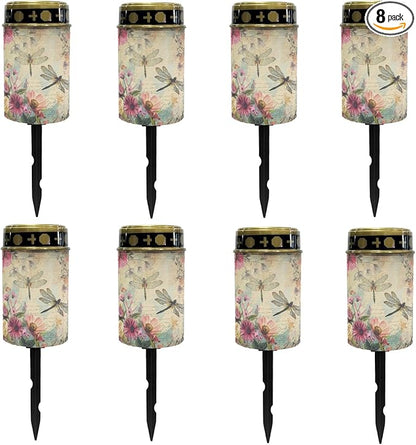 Dragonfly Floral Solar Garden Lights Outdoor Waterproof Pathway Lights Solar Powered,Solar Stake Lights for Yard Patio Driveway Lights Outdoor Landscape Lighting