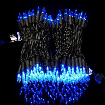 YULETIME 200 Blue LED Christmas Lights with Black Wire, Pack of 2 Strands 33 Feet 100 Lights UL Certified Holiday String Light Set