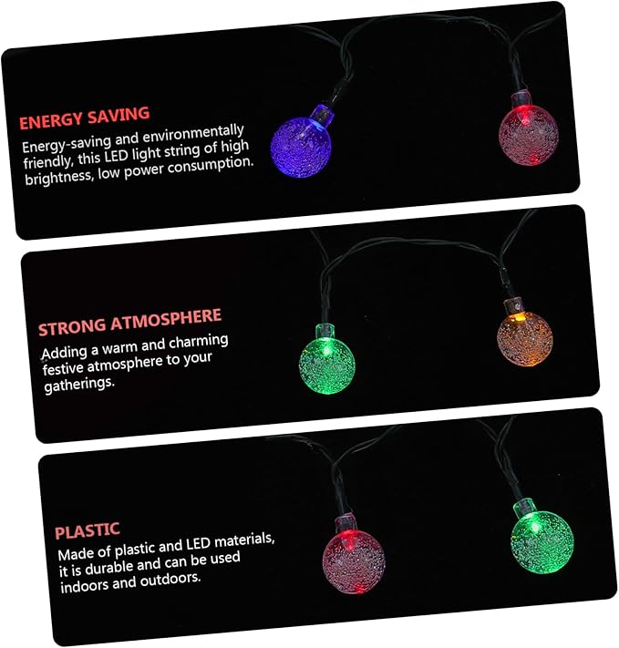 Veemoon 1set Solar String Lights Led Decorative Lights for Patio Garden and Courtyard Bubble Bulbs Energy-Saving Auto Off at Night