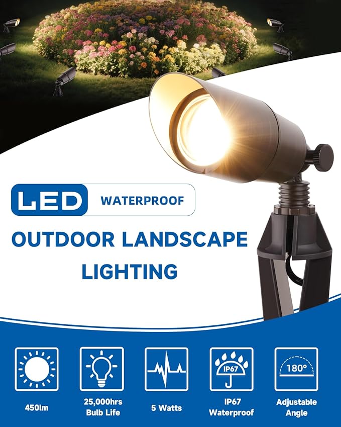 Solid Brass 12V Wired Low Voltage Spot Lights with 5W MR16 LED Bulb Warm White, Waterproof IP67 Outdoor Spot Lights | Lumora