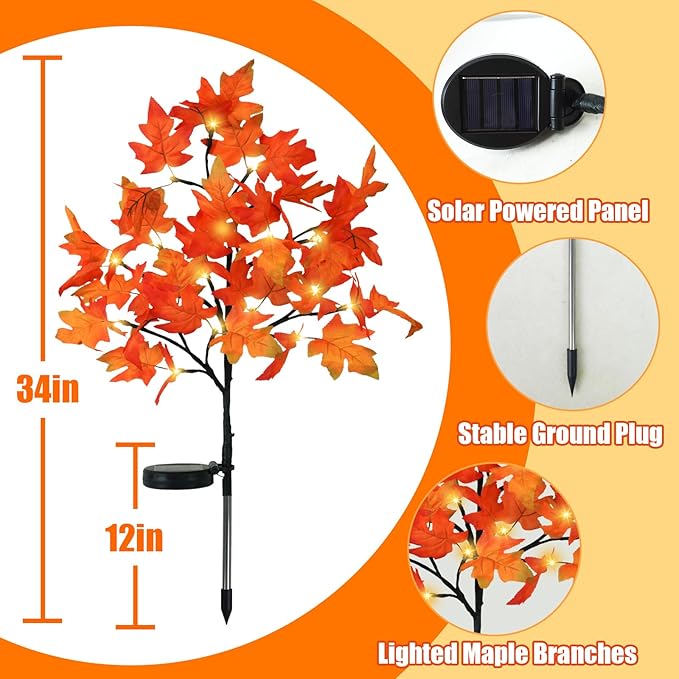 8 Pack Solar Maple Solar Stake Lights 160 LED Waterproof Outdoor Garden Lights for Patio Yard Thanksgiving Decor