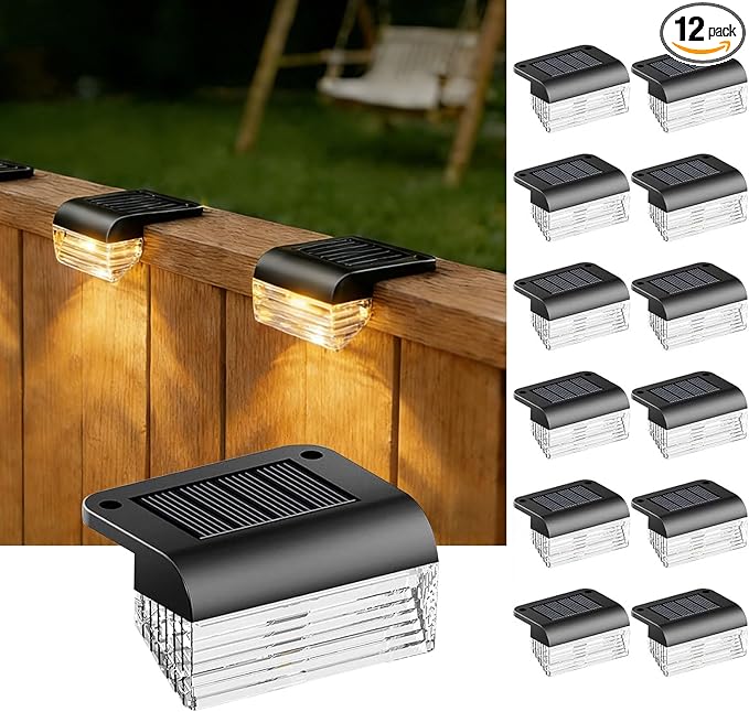 Solar Fence Lights Outdoor - 12 Pack Deck Lights 3000k Fence Lights Solar Powered, IP55 Waterproof Step Light for Patio, Yard, Backyard, Garden