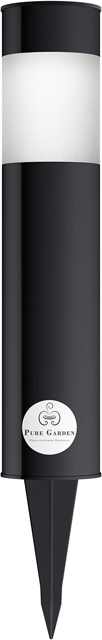 Solar Path Bollard Lights, Set of 6-15” Stainless Steel Outdoor Stake Lighting for Garden, Landscape, Yard, Driveway, Walkway by Pure Garden (Black) (White Lights)