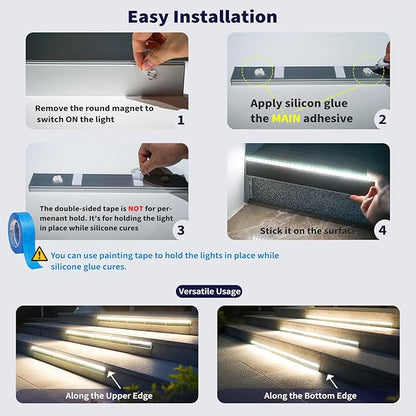 Solar Step Lights for Outside, 33 Focused-Beam High-Brightness LEDs, Waterproof Aluminum Outdoor Stair Light for Risers, Curbsides, Poolsides, Planter Edges (Warm White, 12Pack)