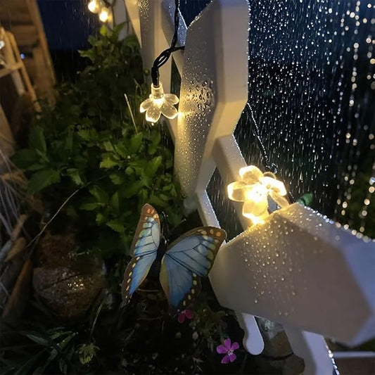 Solar Flower String Lights, 50 LED Outdoor Patio Lights Waterproof, Fairy Lights for Outside Patio Garden Fence Yard Christmas Tree Decor, Warm White