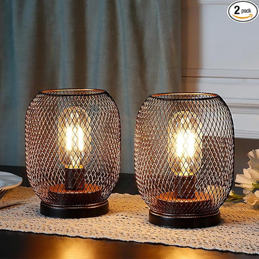 JHY DESIGN Set of 2 Metal Cage LED Lantern Battery Powered,Cordless Accent Light with LED.Great for Weddings,Parties,Patio,Events for Indoors Outdoors（Round Shape
