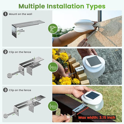 JSOT Solar Fence Lights, Bright Outdoor Deck Light, Waterproof Lighting for Patio Eaves Pathway Garden Garage Stairs Wall 2 Installations Methods - White Light, 6 Pack-White lampshade