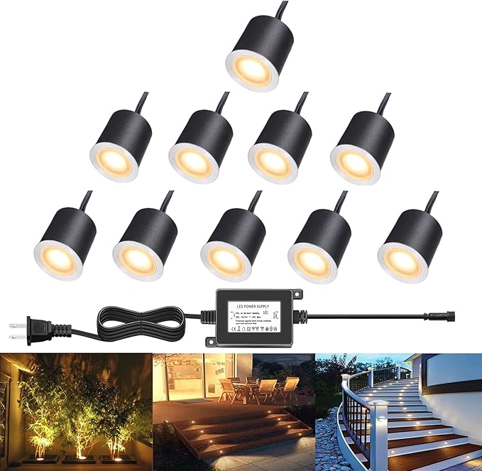 LED Recessed Deck Light Kits with Protecting Shell,LED Outdoor Landscape Lighting IP67 Waterproof,DC 12V Low Voltage for Garden,Yard,Stair,Patio,Kitchen Decoration In Ground(10pcs,Warm White)