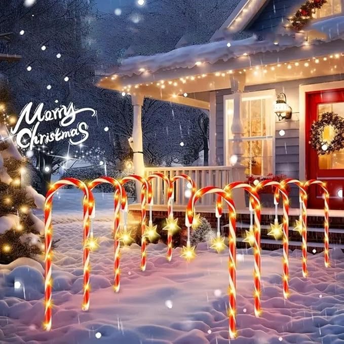 Solar Candy Cane Lights, 12 Pcs Christmas Decorations Outdoor, Solar Garden Lights, Waterproof Pathway Light for Outdoor Christmas Yard Patio Walkway Decor