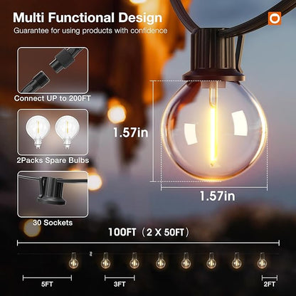 addlon 100FT Outdoor String Lights G40 with Remote Control, Dimmable Patio Globe LED Lights Waterproof Shatterproof, Hanging Outside Lighting for Backyard, Garden, Deck, Balcony, Porch, Café, Bristo