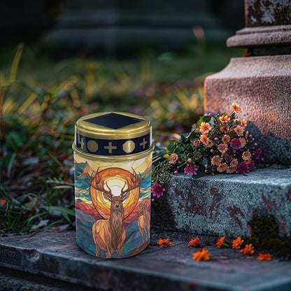Cemetery Solar Lights for Grave Deer Cemetery Decorations for Grave Waterproof Dusk to Dawn Sensor Solar Grave Lamp for Cemetery Bereavement Gifts 2 Pack