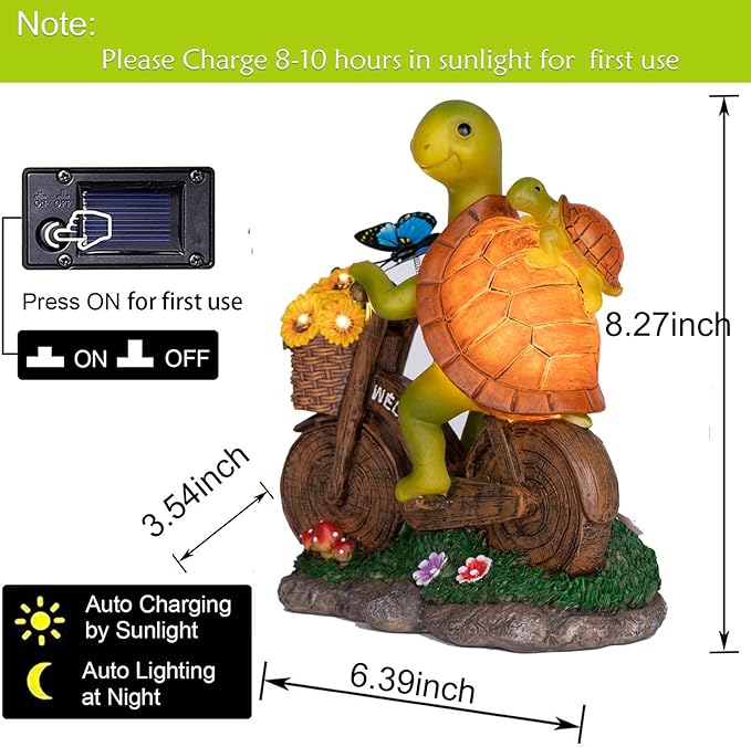 Garden Solar Turtle Statue With Lighted Sunflower - Outdoor Figurine for Garden Decor, Turtle Gifts for Women