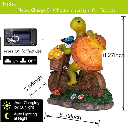 Garden Solar Turtle Statue With Lighted Sunflower - Outdoor Figurine for Garden Decor, Turtle Gifts for Women
