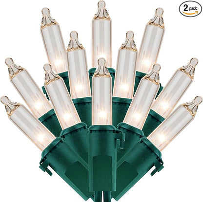 200 Count Clear Christmas Lights, Pack of 2 Strands 100 Count 33 ft Green Wire UL Listed Holiday String Light (Clear)
