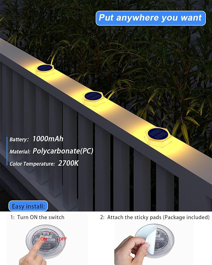 Solar Step Lights for Outside Waterproof, 4 Pack Warm White Outdoor Stair Light Solar Powered, Stick on Lights for | Lumora
