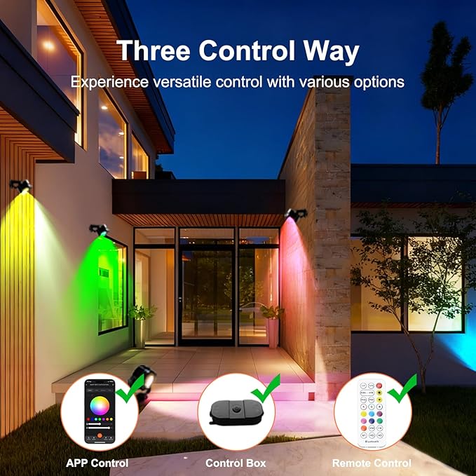 Smart RGBW Landscape Lights, 8 Pack Low Voltage Landscape Lighting with APP & Remote Control, IP65 Waterproof and | Lumora