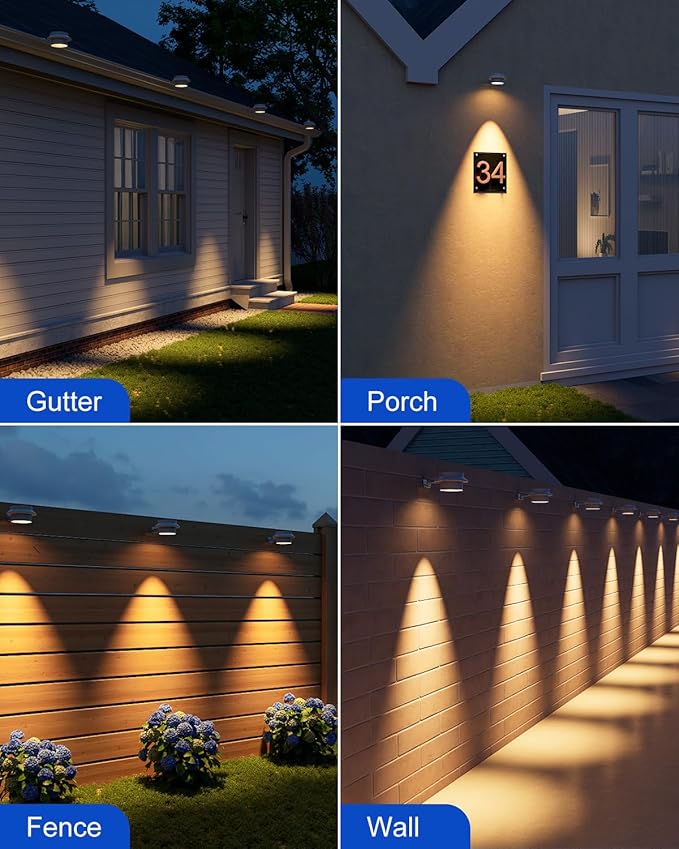 8 Pack White Solar Powered Clip On Gutter Mount Lights Outdoor Waterproof LED Fence Lamp for Lighting Rainspout | Lumora
