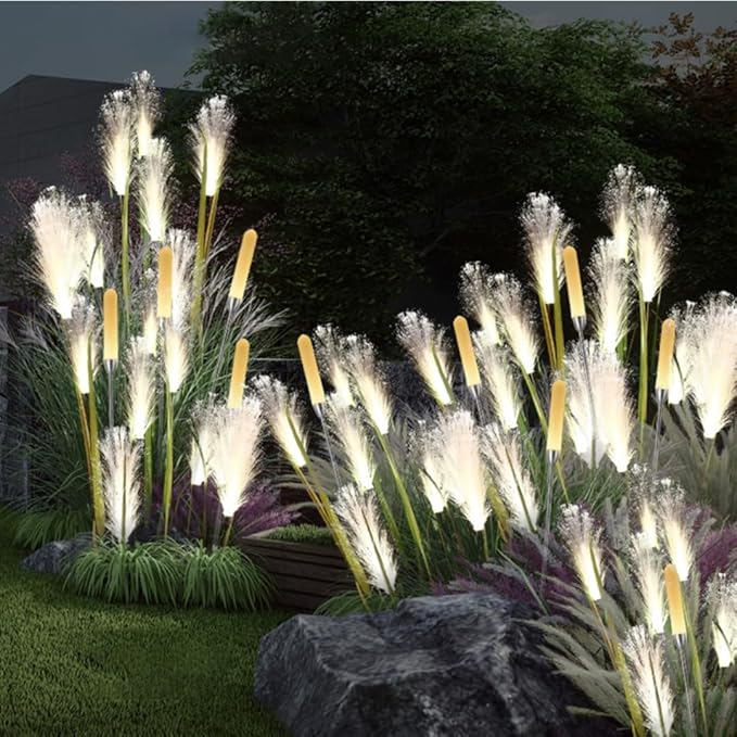2 PCS Outdoor Solar Lights,Solar Fiber Optic Reed Light,Led Landscape Lamp,Outdoor Simulation Flower Landscape Courtyard Decoration Light for Garden,Walkway, Patio