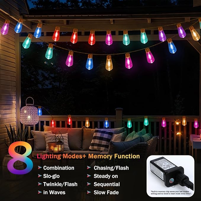 (New) Outdoor String Lights, 24FT 20 LED Bulbs Shatterproof Patio Lights, IP65 Waterproof 8 Light Modes Plug-in | Lumora