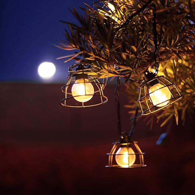Vigdur Vintage Cafe Lights - 10 Clear G40 Bulbs with Metal Shades, Indoor/Outdoor Patio Lights for Cafe, Backyard, Garden, Porch, Deck, Holiday Decor, 11FT