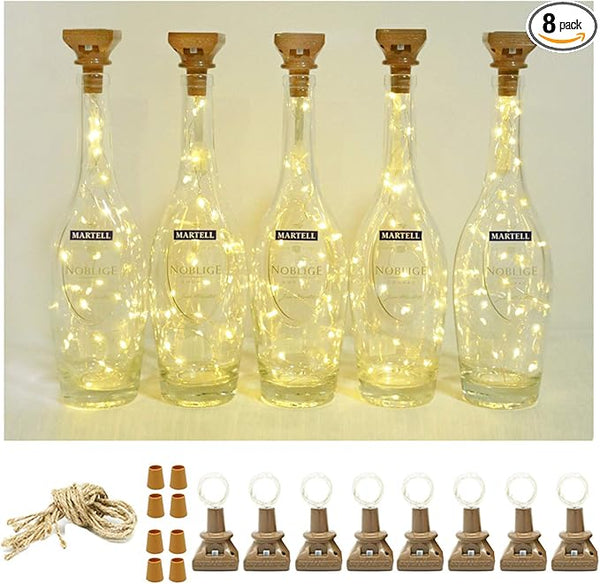 Square 8 Pack Solar Powered Wine Bottle Lights, 20 LED Waterproof Copper Cork Lights for Wedding, Christmas | Lumora