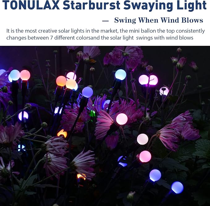 TONULAX Solar Garden Lights, Starburst Swaying Light - Swaying When Wind Blows, Solar Lights Outdoor Decorative | Lumora