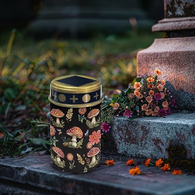 Mushroom Print Garden Solar Outdoor Lights Eternal Light Lawn Lamp Waterproof Solar for Outside Cemetery Decorations Yard Lawn Pathway Figurines