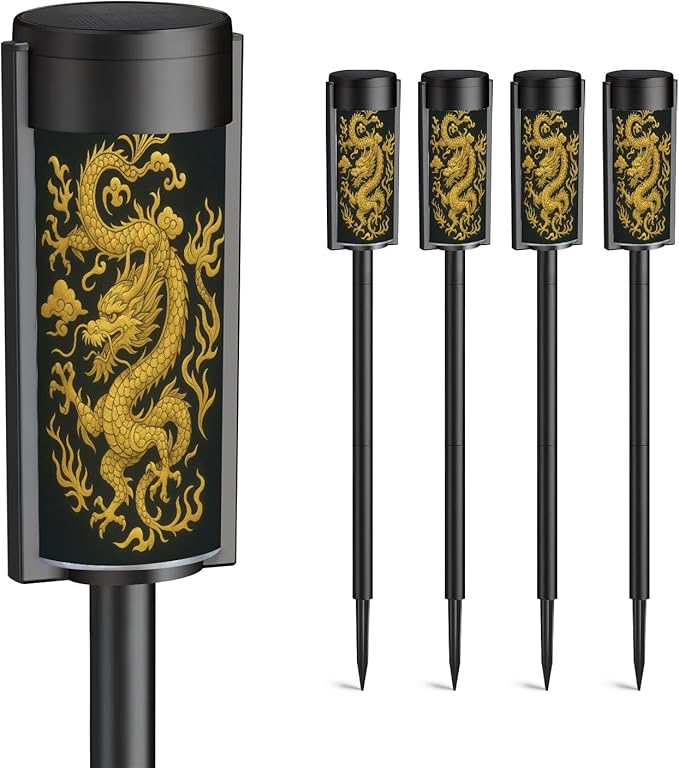 4 Pack Solar Pathway Lights Outdoor Waterproof Traditional Chinese Cloud Black Solar Garden Lights LED Landscape Lighting for Yard Walkway Lawn Garden Decor