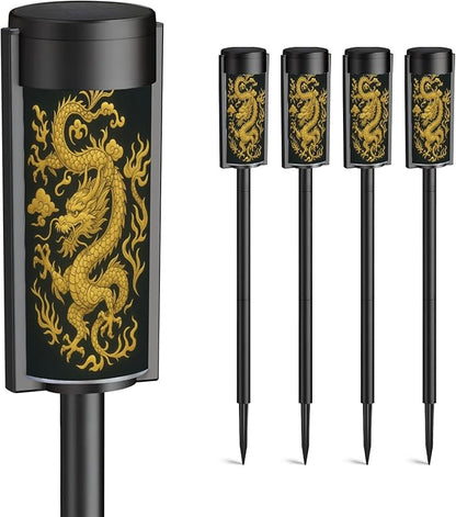 4 Pack Solar Pathway Lights Outdoor Waterproof Traditional Chinese Cloud Black Solar Garden Lights LED Landscape Lighting for Yard Walkway Lawn Garden Decor