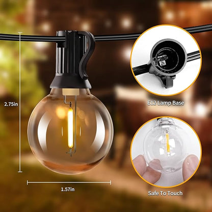 Solar String Lights Outdoor with Remote, 50ft 25 Bulbs Solar Powered Patio Lights Waterproof, Dimmable & Timer, G40 LED Solar Lights for Camping Deck Backyard Garden Fence
