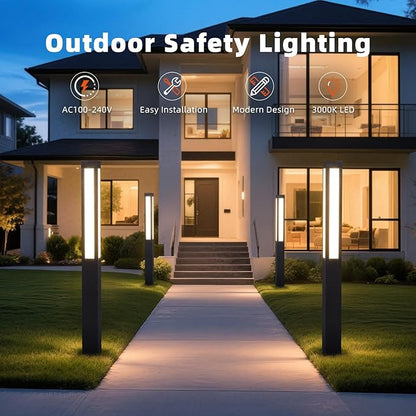 71" Tall Pathway Lights, Landscape Bollard Lights Outdoor, Modern Path Light Waterproof, Aluminum Driveway Light High Voltage Wired, 15W LED Lighting Walkway Lamp for Lawn Patio Yard Garden