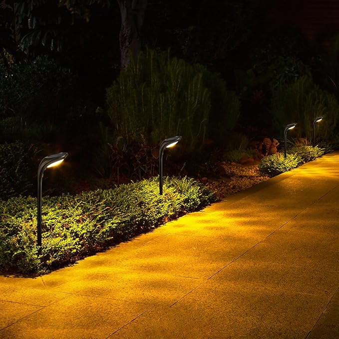 Solar Outdoor Pathway Lights, 4 Pack, Waterproof IP65, Stylish Snake Head Shape Design, Warm/Cool Light Dual Modes Switchable, Efficient Landscape Lighting for Garden, Walkway, Patio