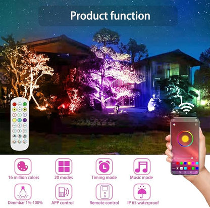 Smart Landscape Lighting, COB Low Voltage Landscape Lights, RGB Warm White LED Bluetooth Spotlights APP Control, 12V 18W Outdoor Yard Spot Lights with Spike Stand, Waterproof Garden Light Music Sync
